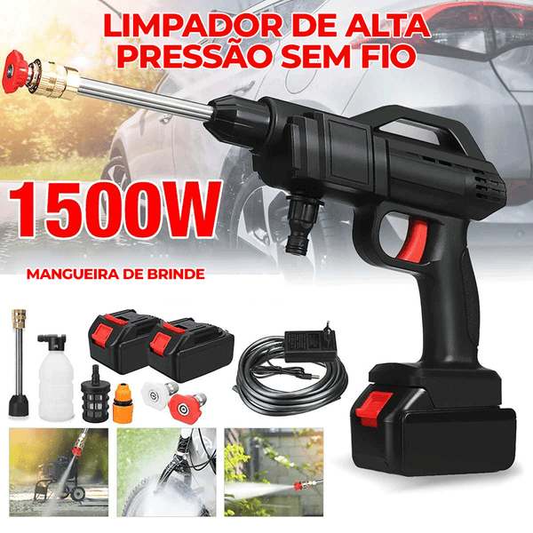 Lavadora Jato de Alta Pressão Sem Fio 1500W Bateria 18V + Mangueira 5m (BRINDE)