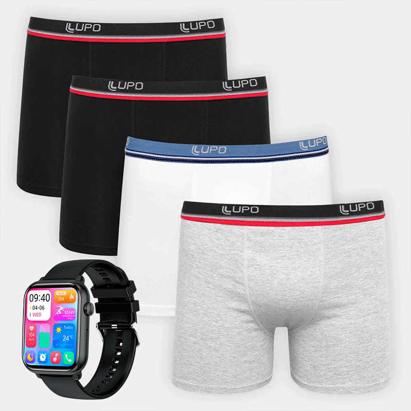 Kit 10 Cuecas Boxers + SmartWatch 8 à Prova D'água de BRINDE