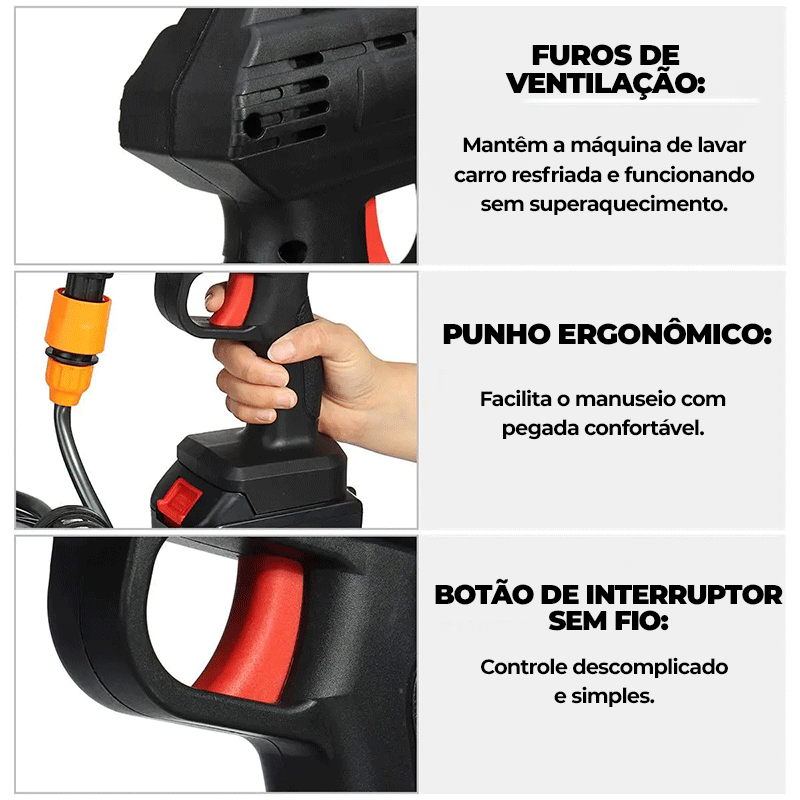 Lavadora Jato de Alta Pressão Sem Fio 1500W Bateria 18V + Mangueira 5m (BRINDE)