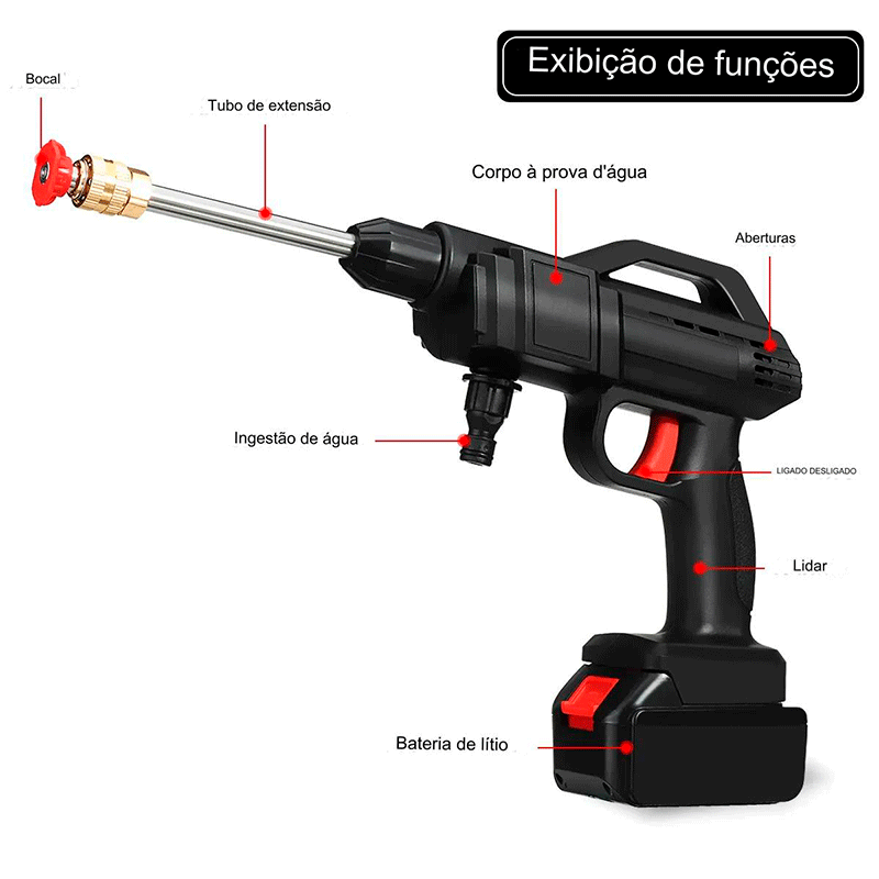 Lavadora Jato de Alta Pressão Sem Fio 1500W Bateria 18V + Mangueira 5m (BRINDE)