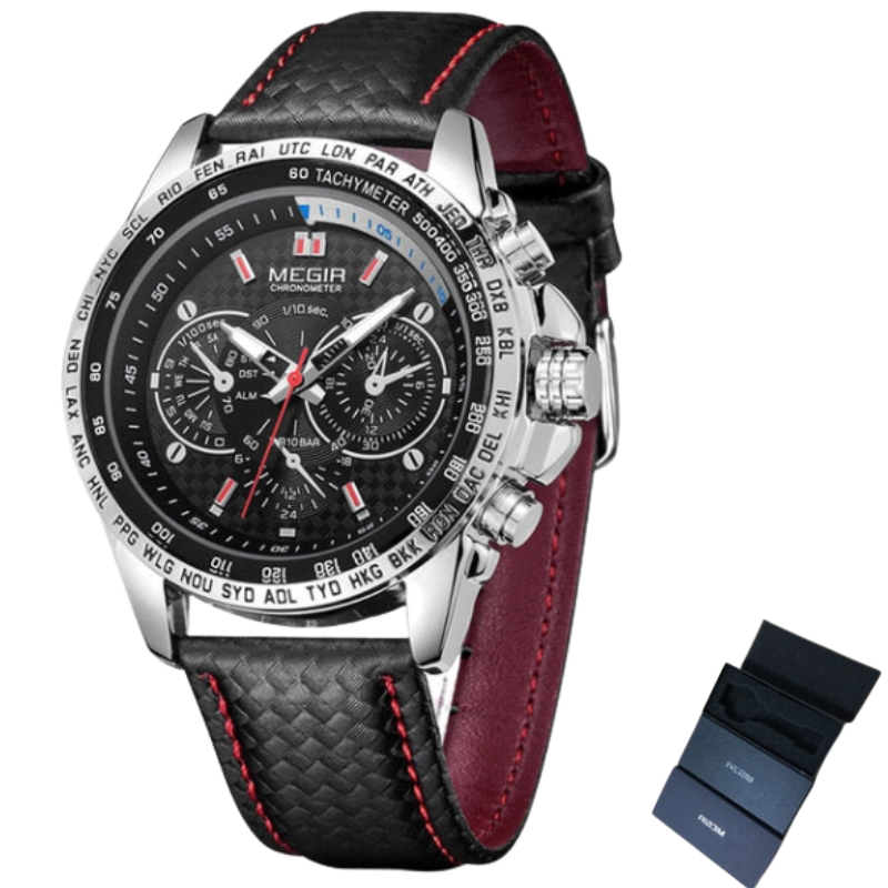 Relógio de Luxo Masculino com Pulseira de Couro/MEGIR