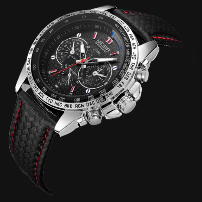 Relógio de Luxo Masculino com Pulseira de Couro/MEGIR