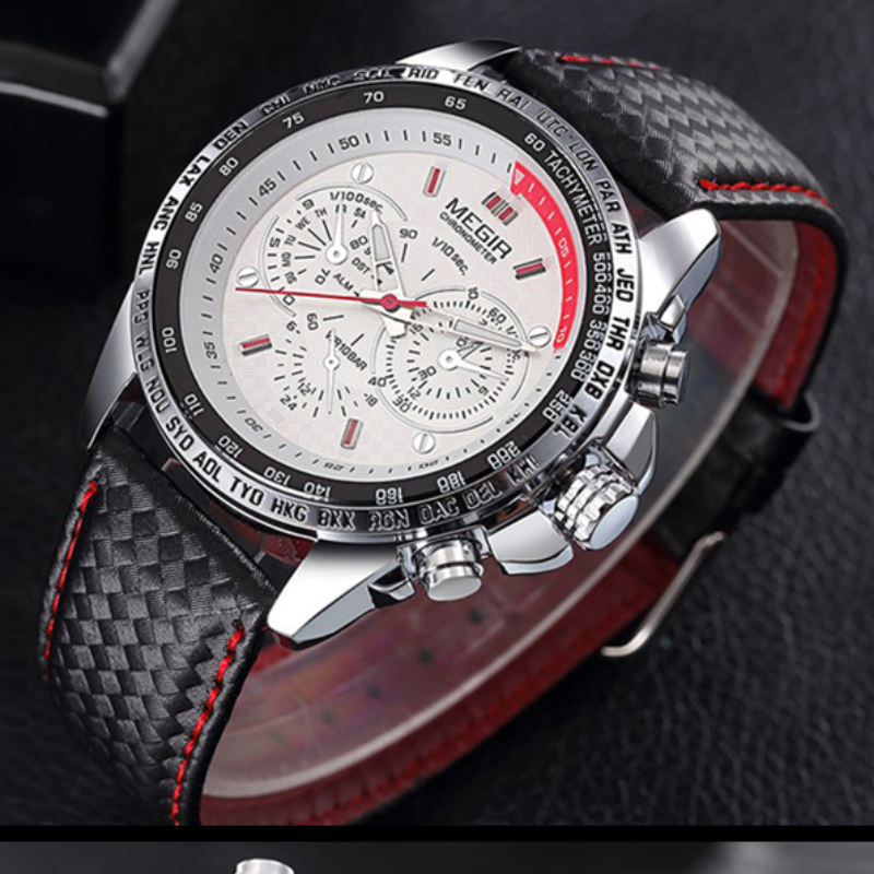 Relógio de Luxo Masculino com Pulseira de Couro/MEGIR