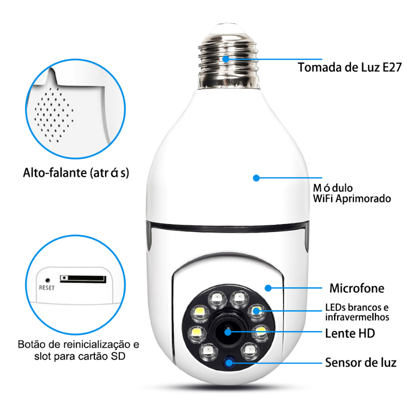Câmera de Segurança Full HD Wifi 360° Sensor de Movimento - SecurityMax®  [COMPRE 1 LEVE 2]
