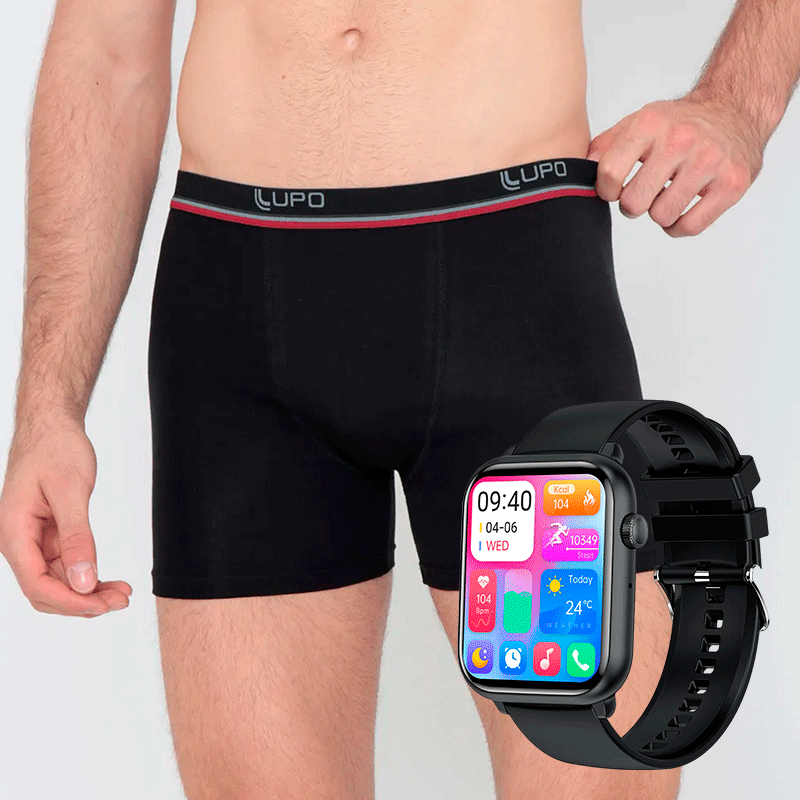 Kit 10 Cuecas Boxers + SmartWatch 8 à Prova D'água de BRINDE